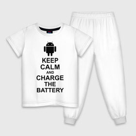 Детская пижама хлопок с принтом Keep calm and charge the battery (android) в Екатеринбурге, 100% хлопок |  брюки и футболка прямого кроя, без карманов, на брюках мягкая резинка на поясе и по низу штанин
 | 