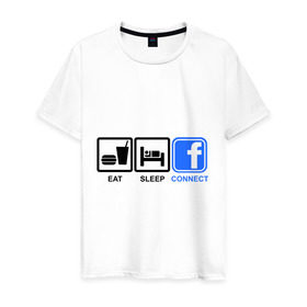 Мужская футболка хлопок с принтом Eat sleep facebook в Екатеринбурге, 100% хлопок | прямой крой, круглый вырез горловины, длина до линии бедер, слегка спущенное плечо. | eat | eat sleep facebook | facebook | sleep | еда | сон | фейсбук | фэйсбук