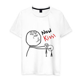 Мужская футболка хлопок с принтом Now kiss в Екатеринбурге, 100% хлопок | прямой крой, круглый вырез горловины, длина до линии бедер, слегка спущенное плечо. | now kiss | ololo | мемы | не целоваться | тролл фэйс | тролли | троллинг