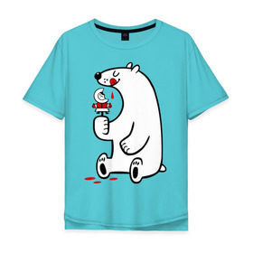Мужская футболка хлопок Oversize с принтом Белый медведь ест эскимоса в Екатеринбурге, 100% хлопок | свободный крой, круглый ворот, “спинка” длиннее передней части | белый медведь | белый медведь ест эскимоса | медведь | эскимос мороженное