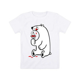 Детская футболка хлопок с принтом Белый медведь ест эскимоса в Екатеринбурге, 100% хлопок | круглый вырез горловины, полуприлегающий силуэт, длина до линии бедер | белый медведь | белый медведь ест эскимоса | медведь | эскимос мороженное