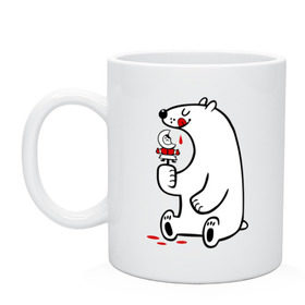 Кружка с принтом Белый медведь ест эскимоса в Екатеринбурге, керамика | объем — 330 мл, диаметр — 80 мм. Принт наносится на бока кружки, можно сделать два разных изображения | Тематика изображения на принте: белый медведь | белый медведь ест эскимоса | медведь | эскимос мороженное