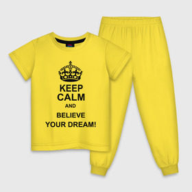 Детская пижама хлопок с принтом Keep calm and believe your dream! в Екатеринбурге, 100% хлопок |  брюки и футболка прямого кроя, без карманов, на брюках мягкая резинка на поясе и по низу штанин
 | believe your dream | keep calm | keep calm and believe your dream