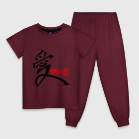 Детская пижама хлопок с принтом Китайский символ любви (love) в Екатеринбурге, 100% хлопок |  брюки и футболка прямого кроя, без карманов, на брюках мягкая резинка на поясе и по низу штанин
 | love | иероглиф | любовь | символ любви