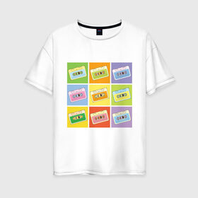 Женская футболка хлопок Oversize с принтом Кассеты поп-арт в Екатеринбурге, 100% хлопок | свободный крой, круглый ворот, спущенный рукав, длина до линии бедер
 | поп арт