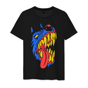 Мужская футболка хлопок с принтом Злая собака в Екатеринбурге, 100% хлопок | прямой крой, круглый вырез горловины, длина до линии бедер, слегка спущенное плечо. | голова собаки | животные | клыки | собака
