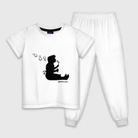 Детская пижама хлопок с принтом Bubble blower girl (Banksy) в Екатеринбурге, 100% хлопок |  брюки и футболка прямого кроя, без карманов, на брюках мягкая резинка на поясе и по низу штанин
 | banksy | бэнкси | граффити | девочка | мыльные пузыри | силуэт