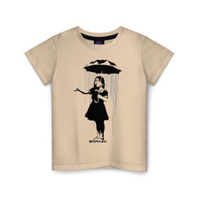Детская футболка хлопок с принтом Girl in rain (Banksy) в Екатеринбурге, 100% хлопок | круглый вырез горловины, полуприлегающий силуэт, длина до линии бедер | бэнкси | граффити | девочка | дождь | зонт