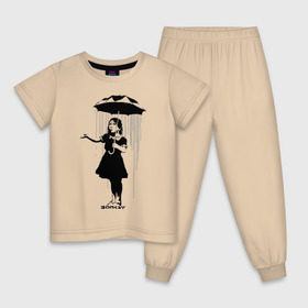 Детская пижама хлопок с принтом Girl in rain (Banksy) в Екатеринбурге, 100% хлопок |  брюки и футболка прямого кроя, без карманов, на брюках мягкая резинка на поясе и по низу штанин
 | бэнкси | граффити | девочка | дождь | зонт