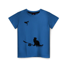 Детская футболка хлопок с принтом Cat and supermouse (Banksy) в Екатеринбурге, 100% хлопок | круглый вырез горловины, полуприлегающий силуэт, длина до линии бедер | бэнкси | граффити | киса | кот | котенок | котэ | кошка | мышка | супермышка