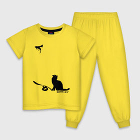Детская пижама хлопок с принтом Cat and supermouse (Banksy) в Екатеринбурге, 100% хлопок |  брюки и футболка прямого кроя, без карманов, на брюках мягкая резинка на поясе и по низу штанин
 | бэнкси | граффити | киса | кот | котенок | котэ | кошка | мышка | супермышка