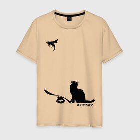 Мужская футболка хлопок с принтом Cat and supermouse (Banksy) в Екатеринбурге, 100% хлопок | прямой крой, круглый вырез горловины, длина до линии бедер, слегка спущенное плечо. | бэнкси | граффити | киса | кот | котенок | котэ | кошка | мышка | супермышка