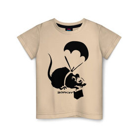 Детская футболка хлопок с принтом Parachute rat (Banksy) в Екатеринбурге, 100% хлопок | круглый вырез горловины, полуприлегающий силуэт, длина до линии бедер | бэнкси | граффити | грызун | мышь | парашют