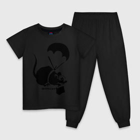 Детская пижама хлопок с принтом Parachute rat (Banksy) в Екатеринбурге, 100% хлопок |  брюки и футболка прямого кроя, без карманов, на брюках мягкая резинка на поясе и по низу штанин
 | бэнкси | граффити | грызун | мышь | парашют