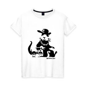 Женская футболка хлопок с принтом Gangsta rat (Banksy) в Екатеринбурге, 100% хлопок | прямой крой, круглый вырез горловины, длина до линии бедер, слегка спущенное плечо | бэнкси | гангстер | граффити | грызун | мышь | хомяк