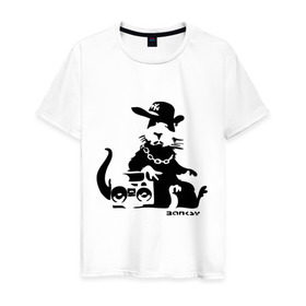 Мужская футболка хлопок с принтом Gangsta rat (Banksy) в Екатеринбурге, 100% хлопок | прямой крой, круглый вырез горловины, длина до линии бедер, слегка спущенное плечо. | бэнкси | гангстер | граффити | грызун | мышь | хомяк