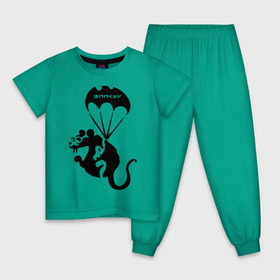 Детская пижама хлопок с принтом Rat with parachute (Banksy) в Екатеринбурге, 100% хлопок |  брюки и футболка прямого кроя, без карманов, на брюках мягкая резинка на поясе и по низу штанин
 | бэнкси | граффити | грызун | животные | хомяк с парашютом