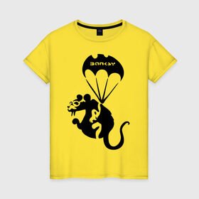 Женская футболка хлопок с принтом Rat with parachute (Banksy) в Екатеринбурге, 100% хлопок | прямой крой, круглый вырез горловины, длина до линии бедер, слегка спущенное плечо | бэнкси | граффити | грызун | животные | хомяк с парашютом