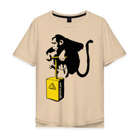 Мужская футболка хлопок Oversize с принтом TNT monkey (Banksy) в Екатеринбурге, 100% хлопок | свободный крой, круглый ворот, “спинка” длиннее передней части | бэнкси | граффити | животные | обезьяна