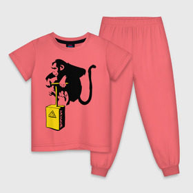 Детская пижама хлопок с принтом TNT monkey (Banksy) в Екатеринбурге, 100% хлопок |  брюки и футболка прямого кроя, без карманов, на брюках мягкая резинка на поясе и по низу штанин
 | Тематика изображения на принте: бэнкси | граффити | животные | обезьяна