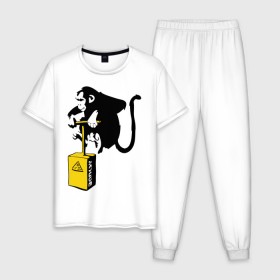 Мужская пижама хлопок с принтом TNT monkey (Banksy) в Екатеринбурге, 100% хлопок | брюки и футболка прямого кроя, без карманов, на брюках мягкая резинка на поясе и по низу штанин
 | Тематика изображения на принте: бэнкси | граффити | животные | обезьяна
