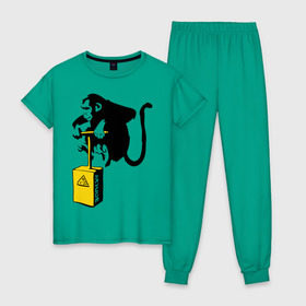 Женская пижама хлопок с принтом TNT monkey (Banksy) в Екатеринбурге, 100% хлопок | брюки и футболка прямого кроя, без карманов, на брюках мягкая резинка на поясе и по низу штанин | бэнкси | граффити | животные | обезьяна