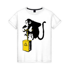 Женская футболка хлопок с принтом TNT monkey (Banksy) в Екатеринбурге, 100% хлопок | прямой крой, круглый вырез горловины, длина до линии бедер, слегка спущенное плечо | бэнкси | граффити | животные | обезьяна