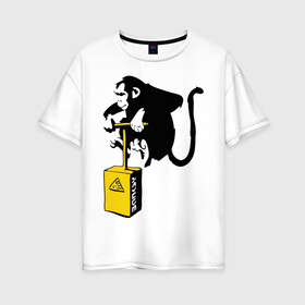 Женская футболка хлопок Oversize с принтом TNT monkey (Banksy) в Екатеринбурге, 100% хлопок | свободный крой, круглый ворот, спущенный рукав, длина до линии бедер
 | Тематика изображения на принте: бэнкси | граффити | животные | обезьяна
