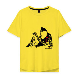 Мужская футболка хлопок Oversize с принтом Раненый парень (Banksy) в Екатеринбурге, 100% хлопок | свободный крой, круглый ворот, “спинка” длиннее передней части | бэнкси | граффити | кровь | парень | рана | силуэт