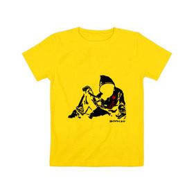 Детская футболка хлопок с принтом Раненый парень (Banksy) в Екатеринбурге, 100% хлопок | круглый вырез горловины, полуприлегающий силуэт, длина до линии бедер | бэнкси | граффити | кровь | парень | рана | силуэт