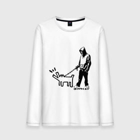Мужской лонгслив хлопок с принтом Парень с собакой (Banksy) в Екатеринбурге, 100% хлопок |  | Тематика изображения на принте: dog | бэнкси | граффити | собака