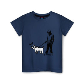 Детская футболка хлопок с принтом Парень с собакой (Banksy) в Екатеринбурге, 100% хлопок | круглый вырез горловины, полуприлегающий силуэт, длина до линии бедер | dog | бэнкси | граффити | собака