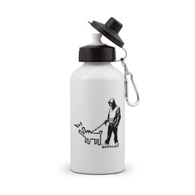 Бутылка спортивная с принтом Парень с собакой (Banksy) в Екатеринбурге, металл | емкость — 500 мл, в комплекте две пластиковые крышки и карабин для крепления | Тематика изображения на принте: dog | бэнкси | граффити | собака