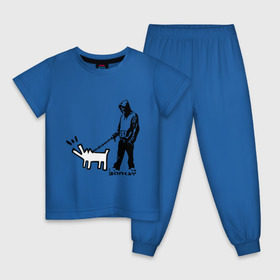 Детская пижама хлопок с принтом Парень с собакой (Banksy) в Екатеринбурге, 100% хлопок |  брюки и футболка прямого кроя, без карманов, на брюках мягкая резинка на поясе и по низу штанин
 | Тематика изображения на принте: dog | бэнкси | граффити | собака