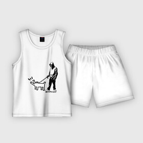 Детская пижама с шортами хлопок с принтом Парень с собакой (Banksy) в Екатеринбурге,  |  | dog | бэнкси | граффити | собака