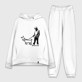 Женский костюм хлопок Oversize с принтом Парень с собакой (Banksy) в Екатеринбурге,  |  | dog | бэнкси | граффити | собака