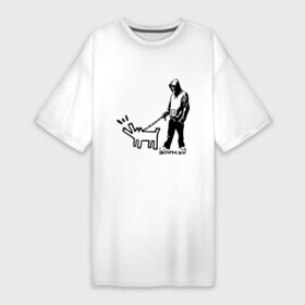 Платье-футболка хлопок с принтом Парень с собакой (Banksy) в Екатеринбурге,  |  | dog | бэнкси | граффити | собака