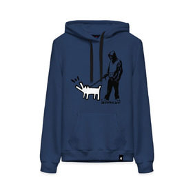 Женская толстовка хлопок с принтом Парень с собакой (Banksy) в Екатеринбурге, френч-терри, мягкий теплый начес внутри (100% хлопок) | карман-кенгуру, эластичные манжеты и нижняя кромка, капюшон с подкладом и шнурком | Тематика изображения на принте: dog | бэнкси | граффити | собака