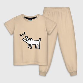 Детская пижама хлопок с принтом Собака (Banksy) в Екатеринбурге, 100% хлопок |  брюки и футболка прямого кроя, без карманов, на брюках мягкая резинка на поясе и по низу штанин
 | Тематика изображения на принте: dog | бэнкси | граффити
