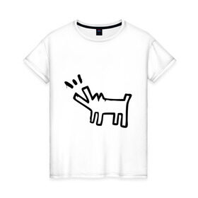 Женская футболка хлопок с принтом Собака (Banksy) в Екатеринбурге, 100% хлопок | прямой крой, круглый вырез горловины, длина до линии бедер, слегка спущенное плечо | dog | бэнкси | граффити