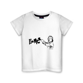 Детская футболка хлопок с принтом E=MC2 в Екатеринбурге, 100% хлопок | круглый вырез горловины, полуприлегающий силуэт, длина до линии бедер | бэнкси | граффити | ученный | формула | эйнштейн