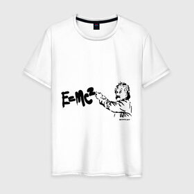 Мужская футболка хлопок с принтом E=MC2 в Екатеринбурге, 100% хлопок | прямой крой, круглый вырез горловины, длина до линии бедер, слегка спущенное плечо. | Тематика изображения на принте: бэнкси | граффити | ученный | формула | эйнштейн