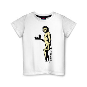 Детская футболка хлопок с принтом Древний человек Бэнкси в Екатеринбурге, 100% хлопок | круглый вырез горловины, полуприлегающий силуэт, длина до линии бедер | бэнкси | граффити | неандерталец | примат