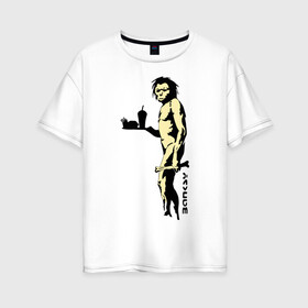 Женская футболка хлопок Oversize с принтом Древний человек Бэнкси в Екатеринбурге, 100% хлопок | свободный крой, круглый ворот, спущенный рукав, длина до линии бедер
 | бэнкси | граффити | неандерталец | примат