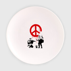 Тарелка с принтом Peace Banksy в Екатеринбурге, фарфор | диаметр - 210 мм
диаметр для нанесения принта - 120 мм | бэнкси | граффити | люди | мир | оружие