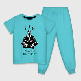 Детская пижама хлопок с принтом Pray the holy trinity в Екатеринбурге, 100% хлопок |  брюки и футболка прямого кроя, без карманов, на брюках мягкая резинка на поясе и по низу штанин
 | banksy | бэнкси | граффтити | деньги | доллар | евро | фунт