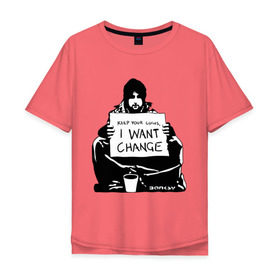 Мужская футболка хлопок Oversize с принтом Keep your coinns в Екатеринбурге, 100% хлопок | свободный крой, круглый ворот, “спинка” длиннее передней части | banksy | бэнкси | графити | граффити | стрит арт