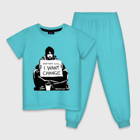 Детская пижама хлопок с принтом Keep your coinns в Екатеринбурге, 100% хлопок |  брюки и футболка прямого кроя, без карманов, на брюках мягкая резинка на поясе и по низу штанин
 | Тематика изображения на принте: banksy | бэнкси | графити | граффити | стрит арт