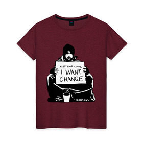 Женская футболка хлопок с принтом Keep your coinns в Екатеринбурге, 100% хлопок | прямой крой, круглый вырез горловины, длина до линии бедер, слегка спущенное плечо | banksy | бэнкси | графити | граффити | стрит арт