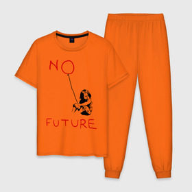 Мужская пижама хлопок с принтом No future Banksy в Екатеринбурге, 100% хлопок | брюки и футболка прямого кроя, без карманов, на брюках мягкая резинка на поясе и по низу штанин
 | banksy | бэнкси | графити | граффити | стрит арт